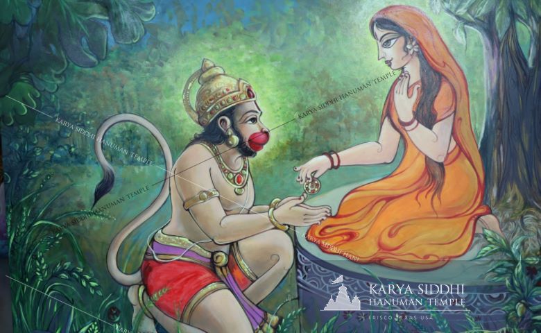 Beautiful image of Hanuman ji with the blessing of our almighty Lord Rama  and Goddess Sita mata ,